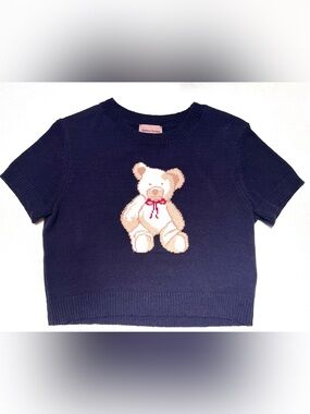 Romeo Romeo🩷Cropped Short Sleeve Sweater with Cute Teddy Bear 🩷 Size Large